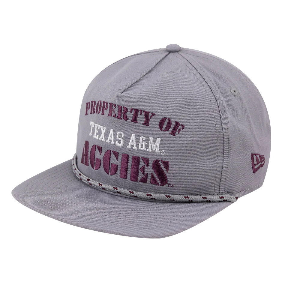 Texas A&M New Era 5 Panel Unstructured Flat Bill Rope Cap - Gray