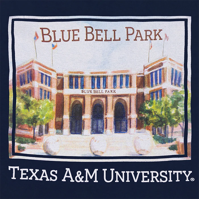 Texas A&M Olsen Field Watercolor T-Shirt - Blue - Image 3