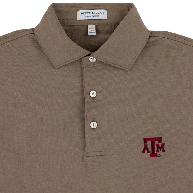 Texas A&M Peter Millar Brown Solid Performance Jersey Polo - Image 2