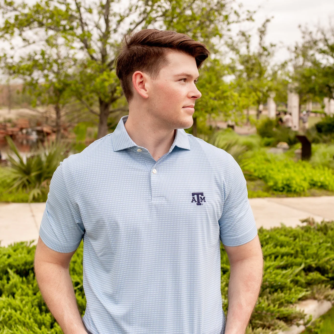 Texas A&M Peter Millar Ponte Jersey Polo - Blue - Image 2