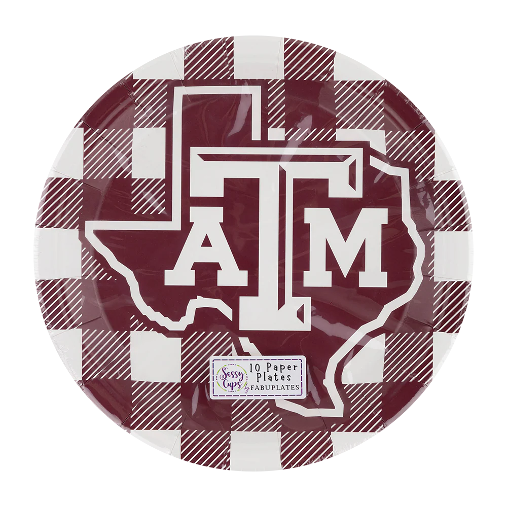 Texas A&M Plaid Lonestar 9 Inch Dinner Plates