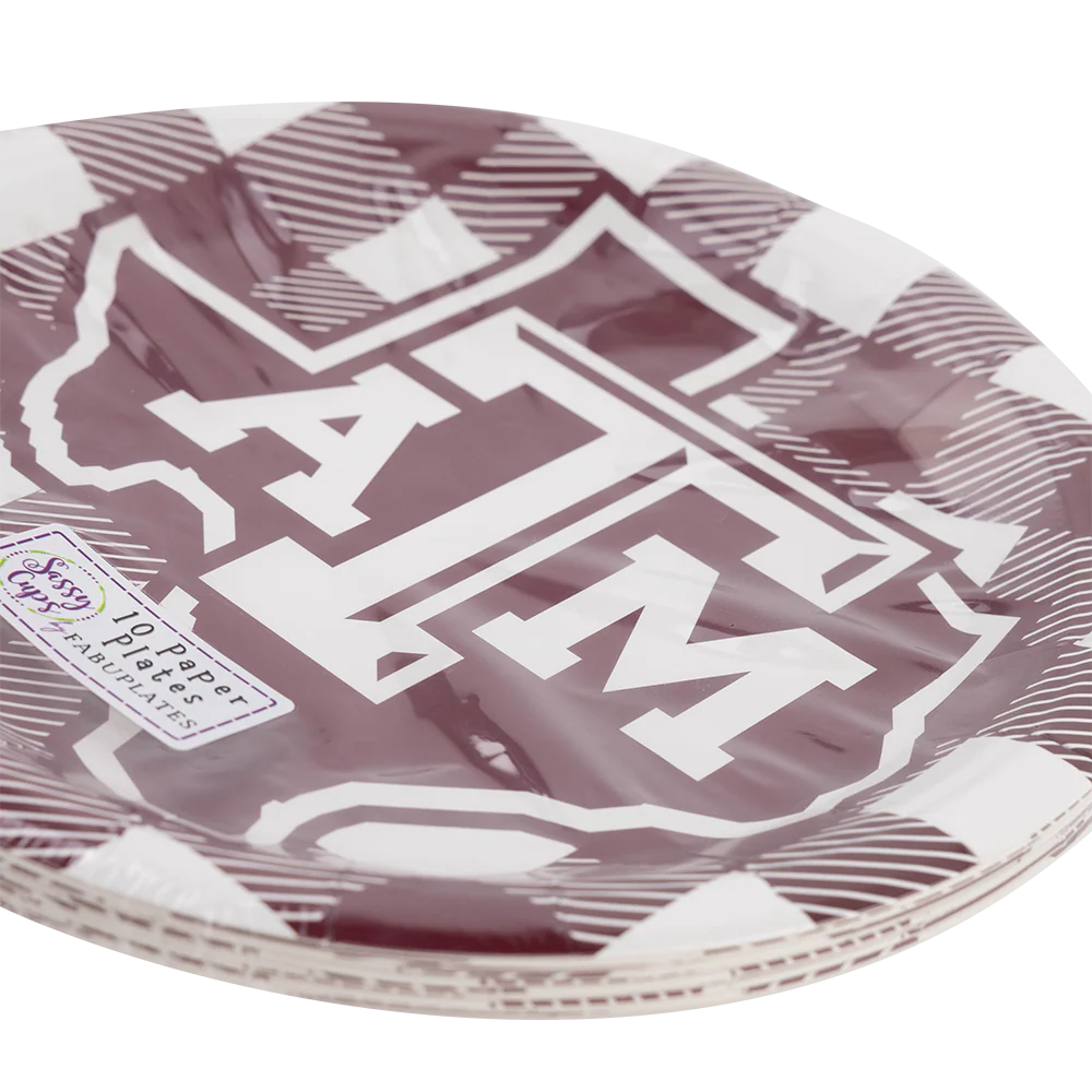 Texas A&M Plaid Lonestar 9 Inch Dinner Plates - Image 3