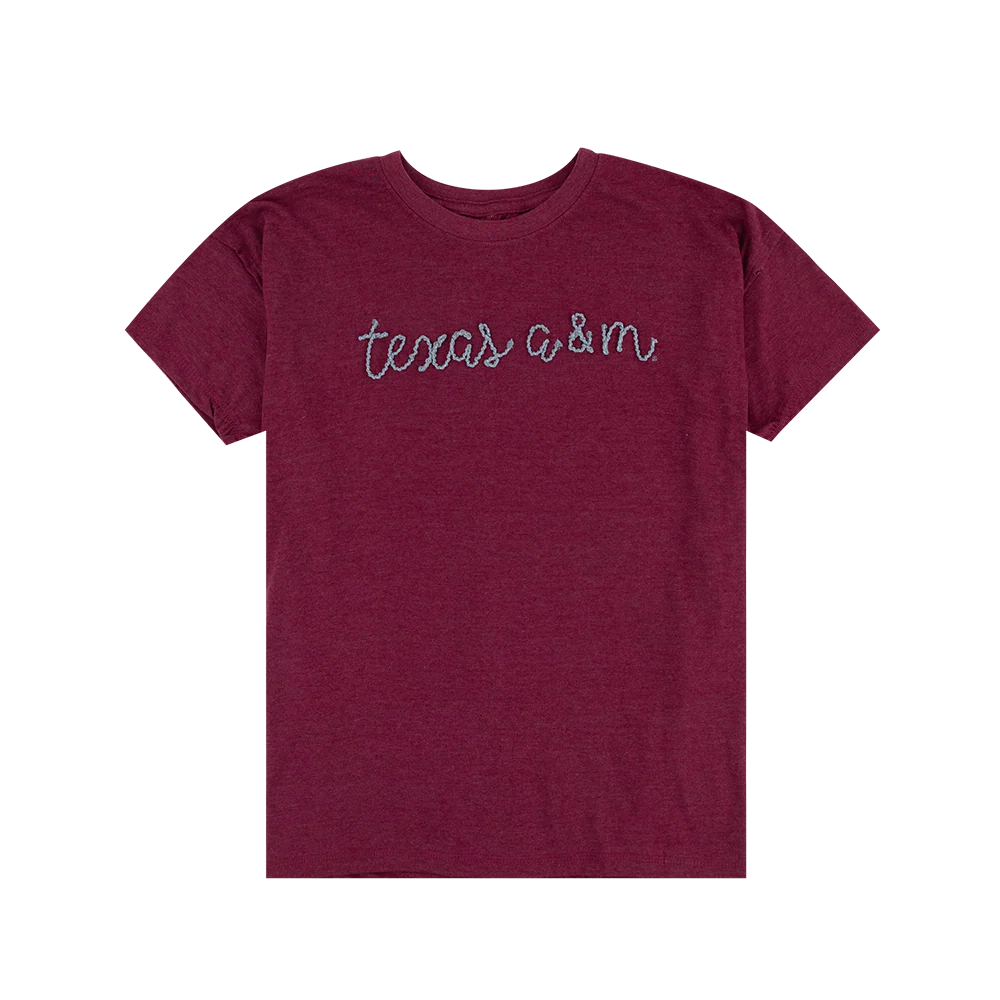 Texas A&M Pressbox Swirl Script Top - Maroon