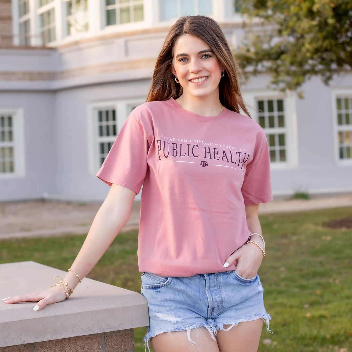 Texas A&M Public Health Cotton T-Shirt - Pink - Image 2