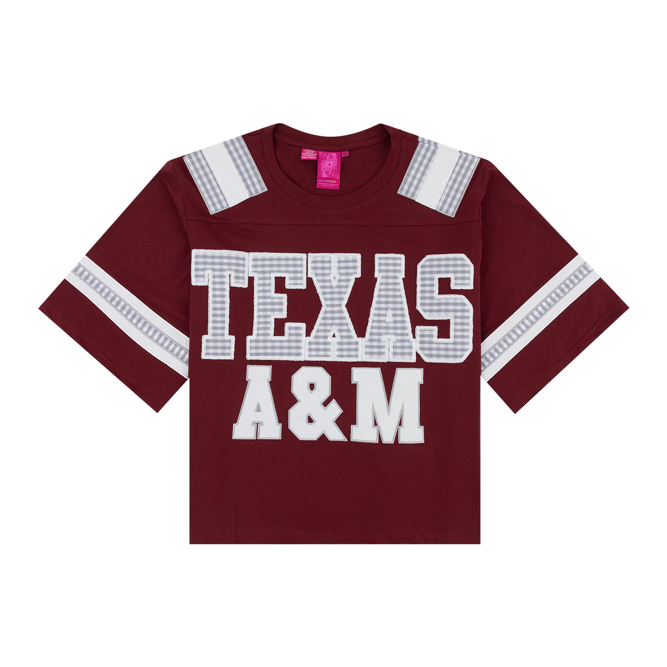 Texas A&M Queen of Sparkles Oversized Gingham Jersey Tee - Maroon