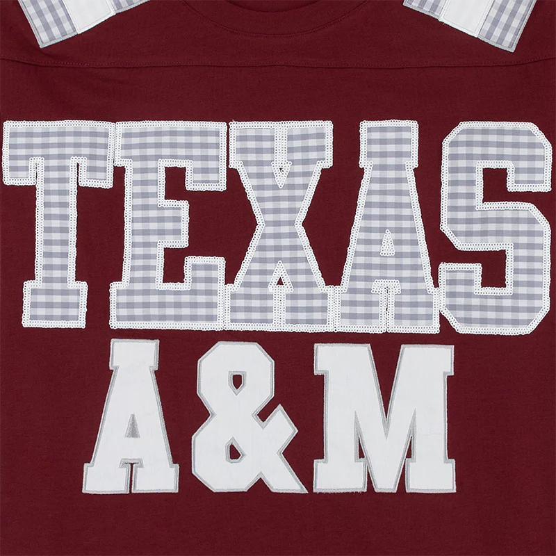 Texas A&M Queen of Sparkles Oversized Gingham Jersey Tee - Maroon - Image 3