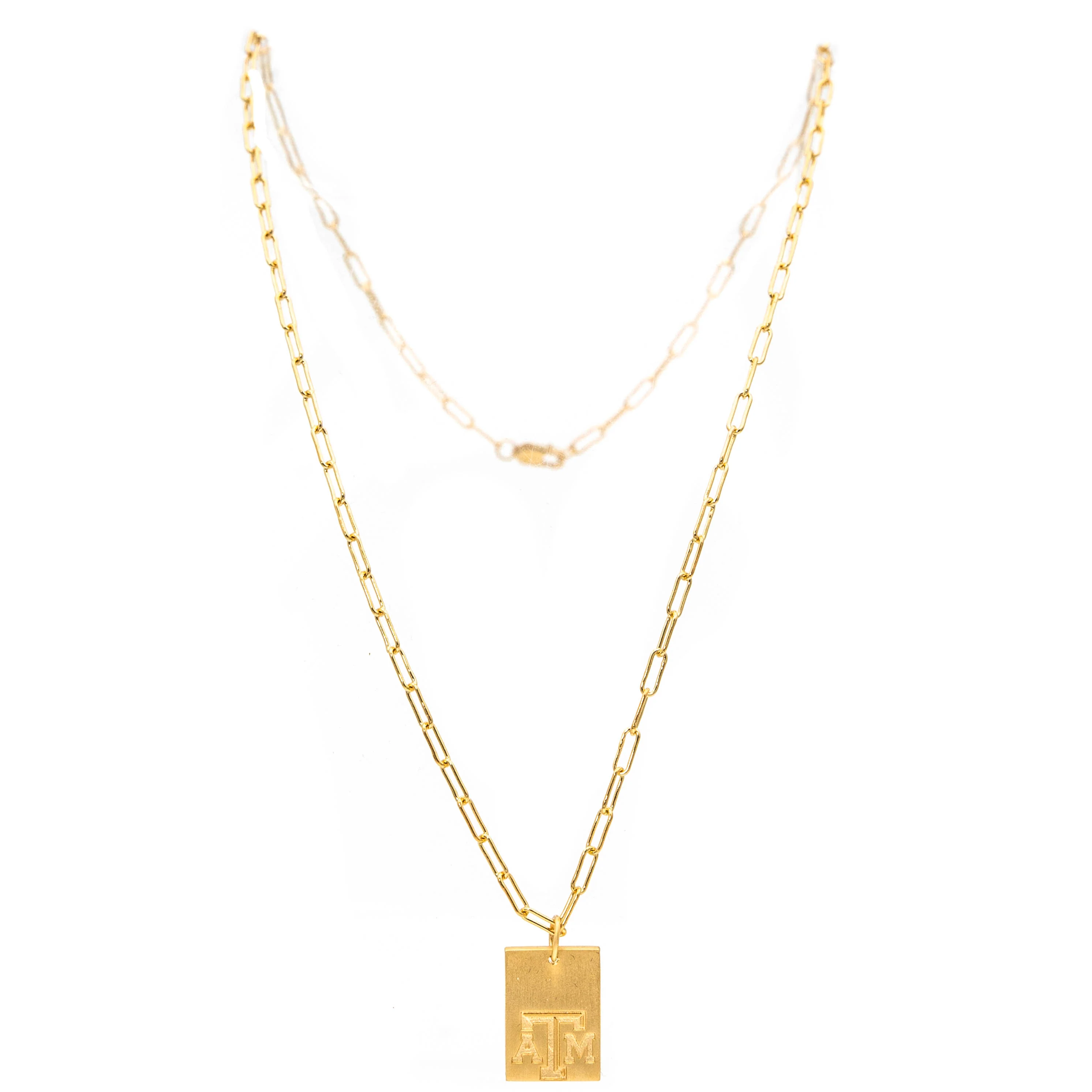 Texas A&M Rectangle Cavan Gold Necklace