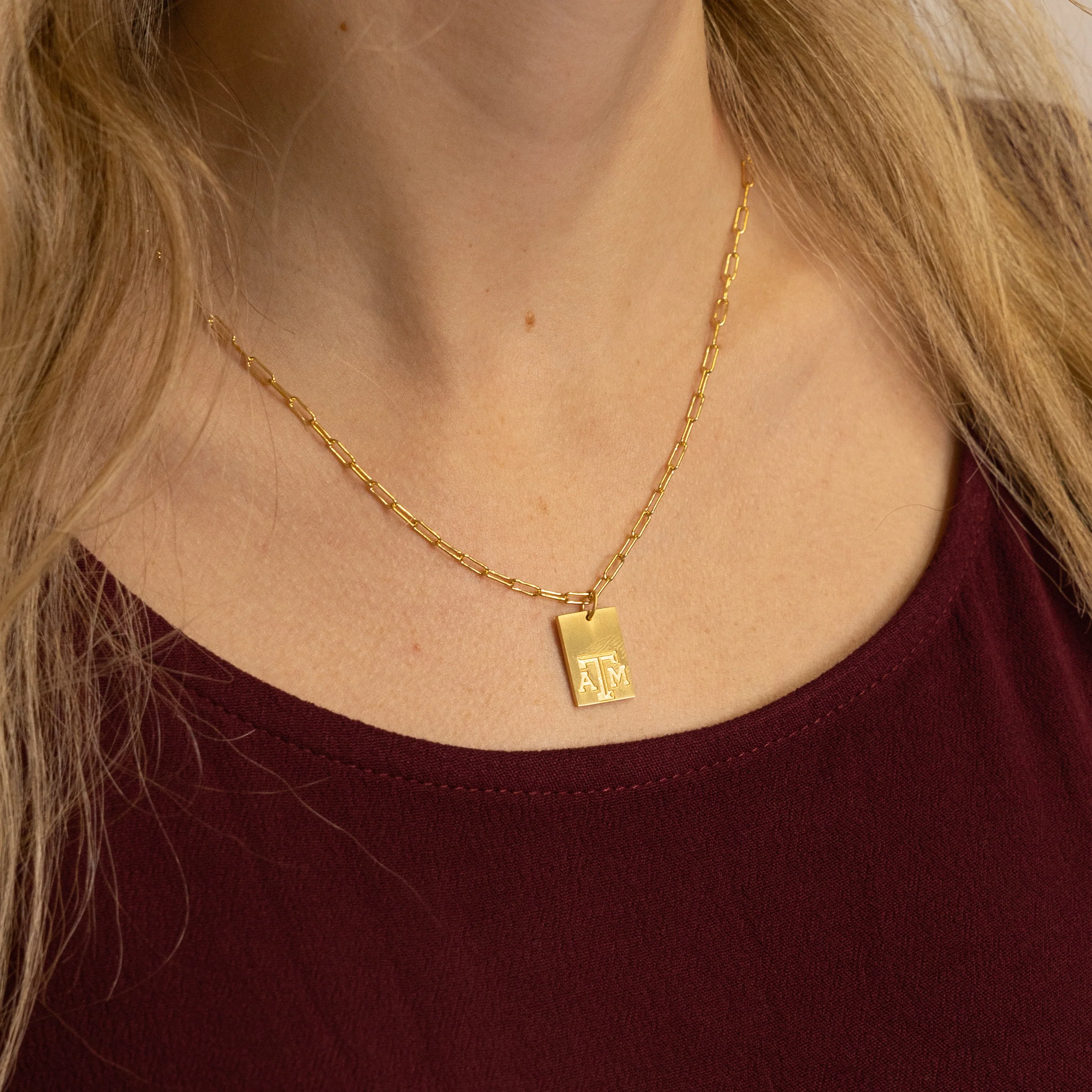 Texas A&M Rectangle Cavan Gold Necklace - Image 4