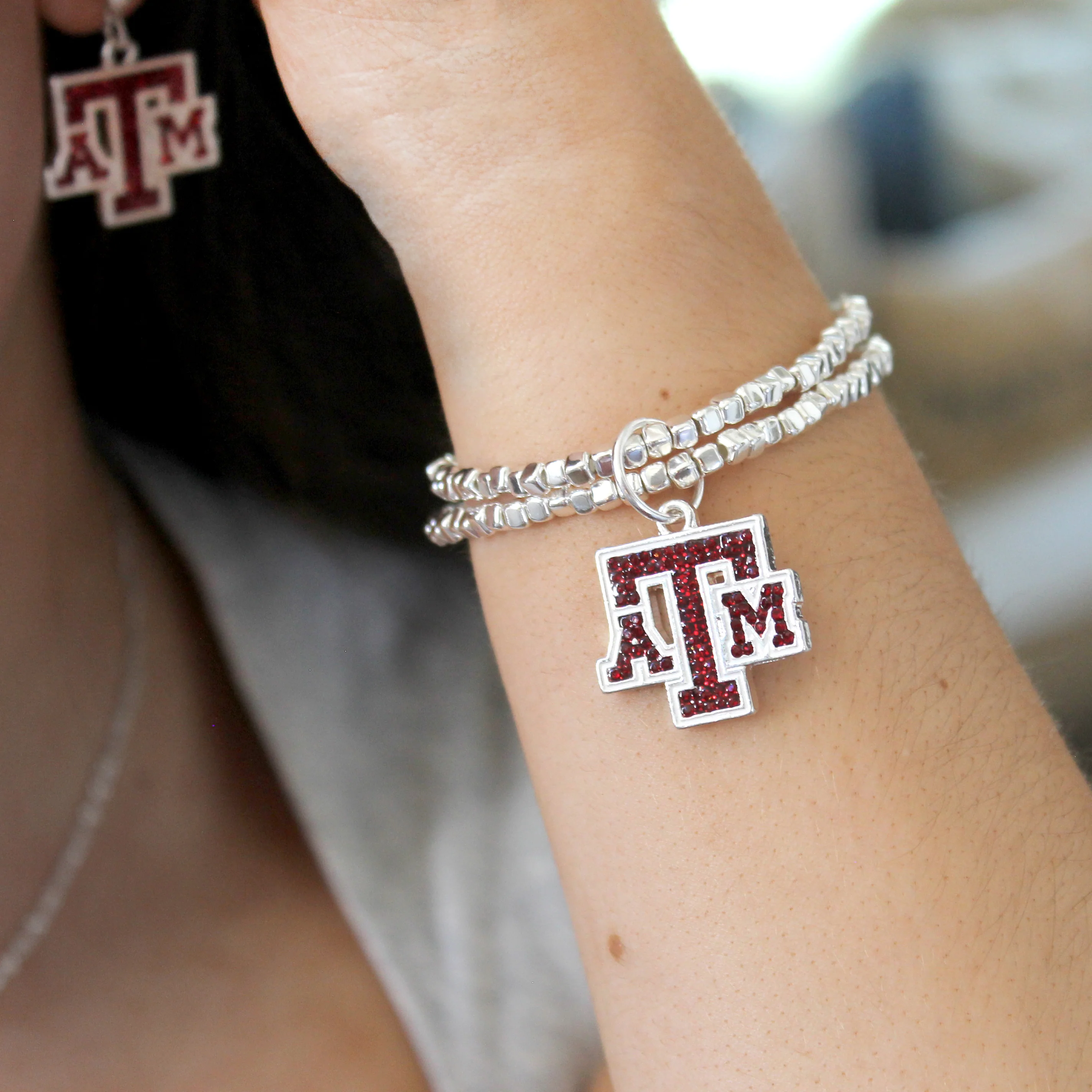 Texas A&M Seasons Jewelry Crystal Logo Stretch Bracelet - Image 2