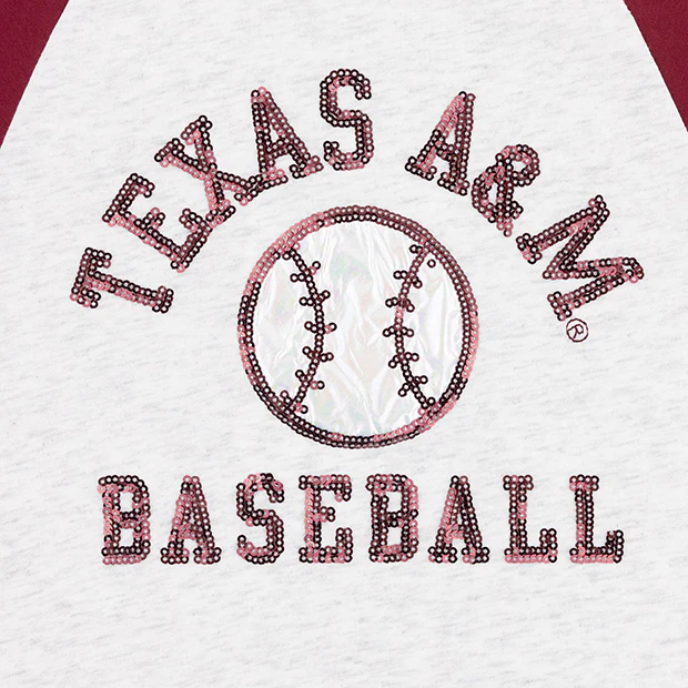 Texas A&M Stewart Simmons Girls Baseball Sequin Raglan Top - Image 3
