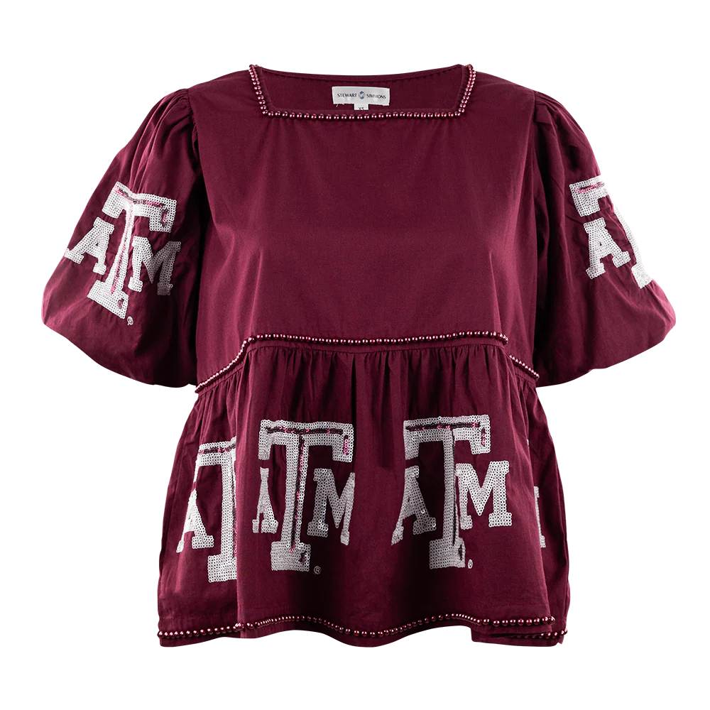 Texas A&M Stewart Simmons Puff Sleeve Peplum Top