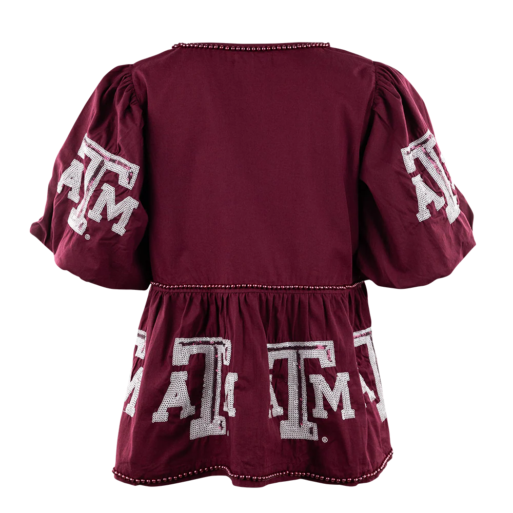 Texas A&M Stewart Simmons Puff Sleeve Peplum Top - Image 4