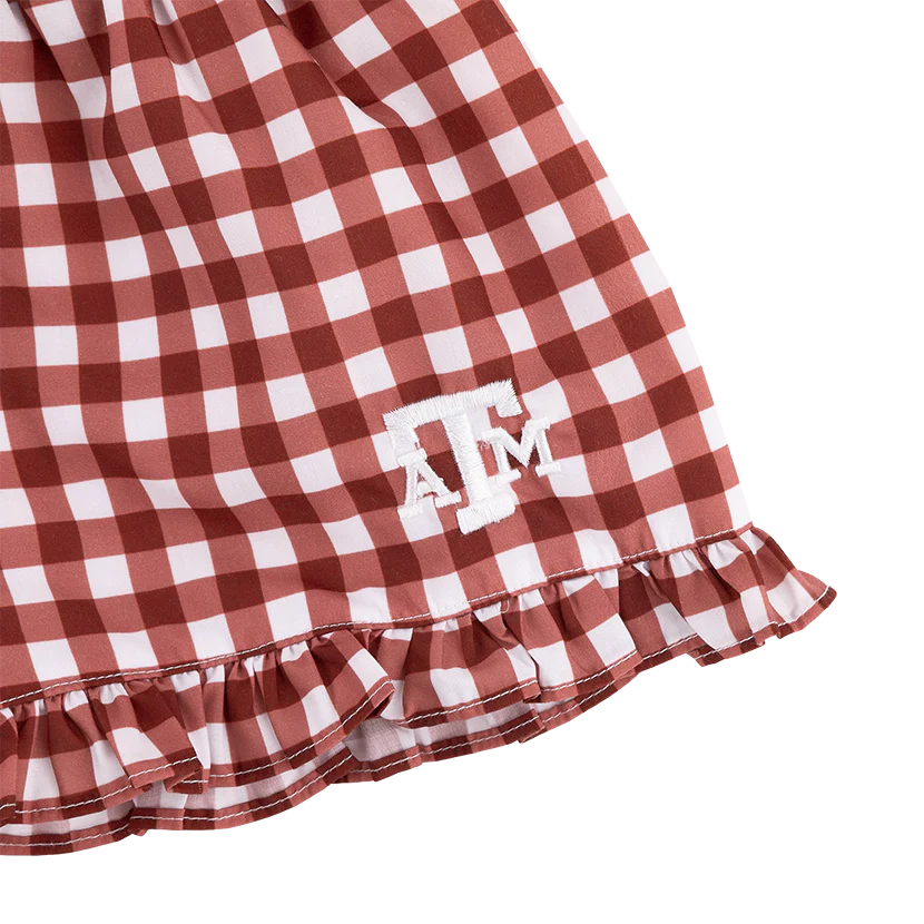 Texas A&M Toddler Maroon Checkered Tie Shoulder Short Set - Image 4