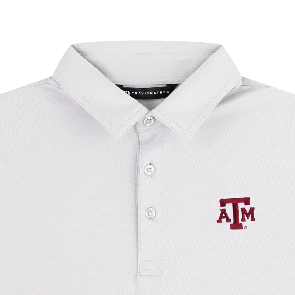 Texas A&M Travis Mathew Gray Performance Feather Weight Polo - Image 2