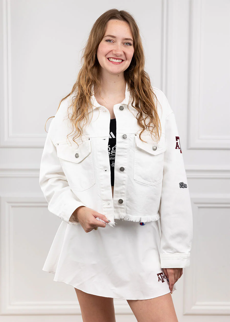 Texas A&M Hype & Vice White Chenille Jean Jacket - Image 2