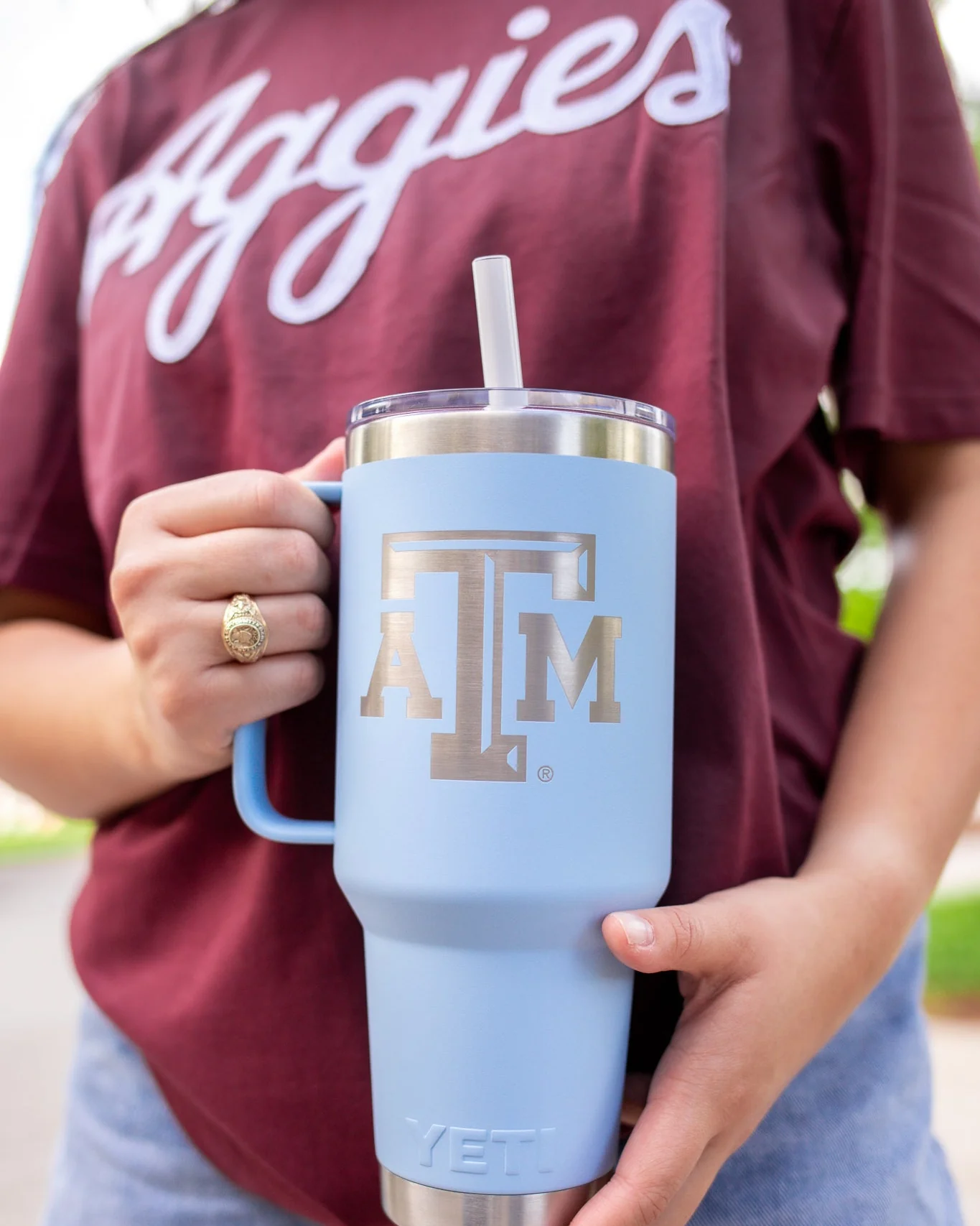 Texas A&M Yeti 42oz Straw Mug - Sky Blue - Image 2