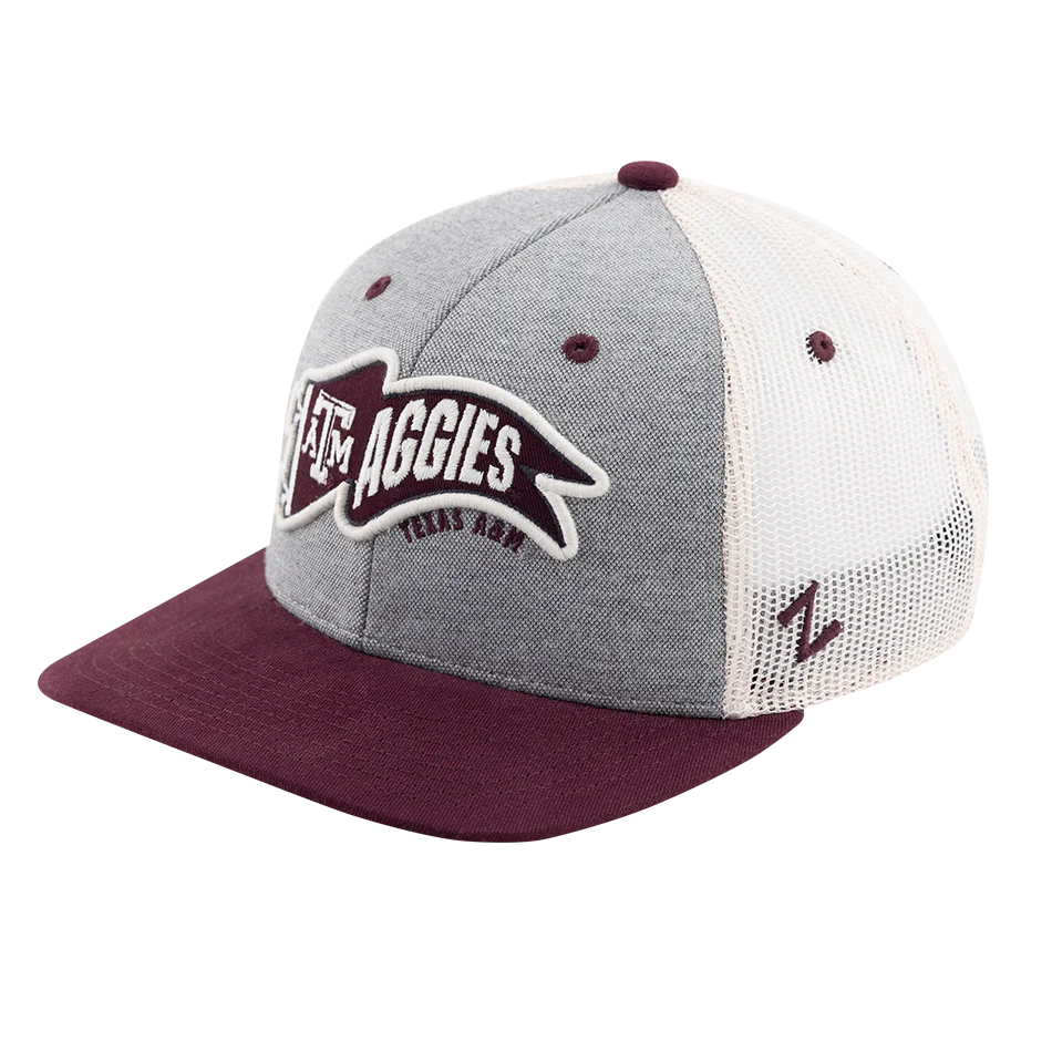 Texas A&M Zephyr 6 Panel Structured Estate Pennant Flag Mesh Cap - Gray