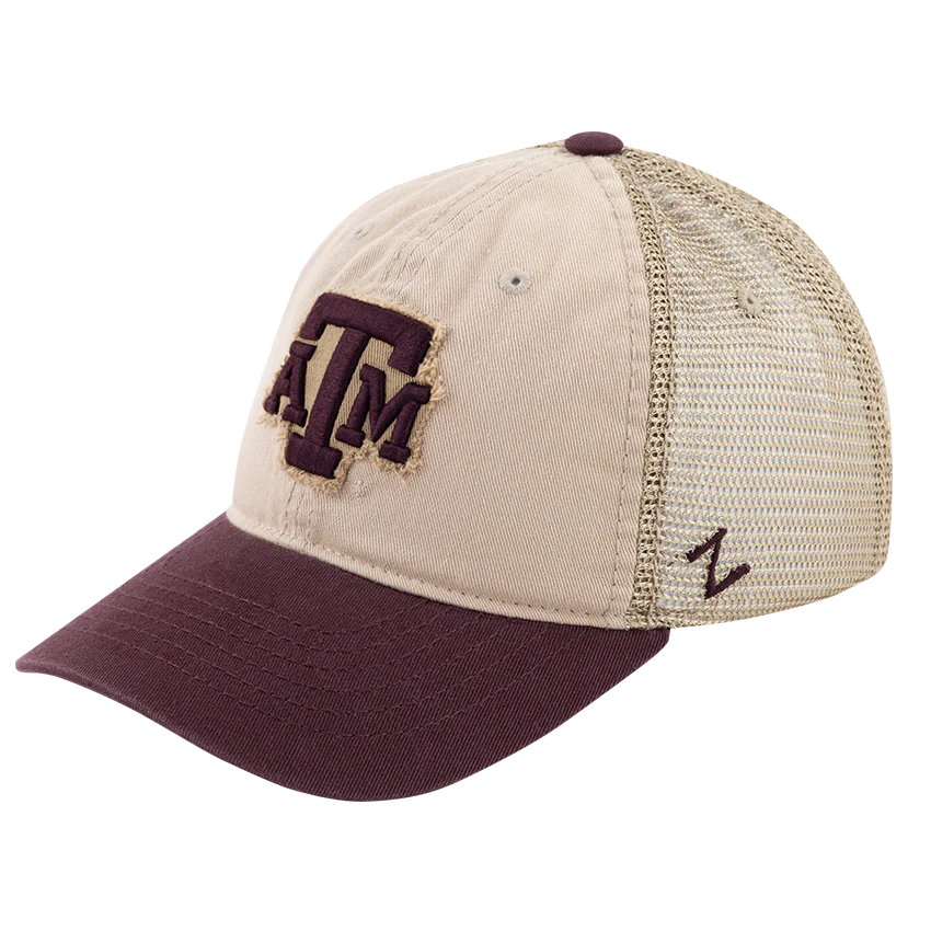Texas A&M Zephyr 6 Panel Unstructured Mesh Cap - Tan