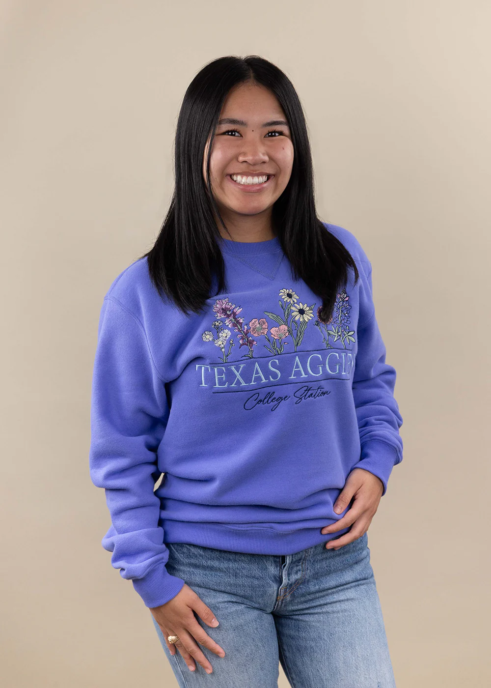 Texas Aggies Floral Embroidered Sweatshirt - Blue - Image 2