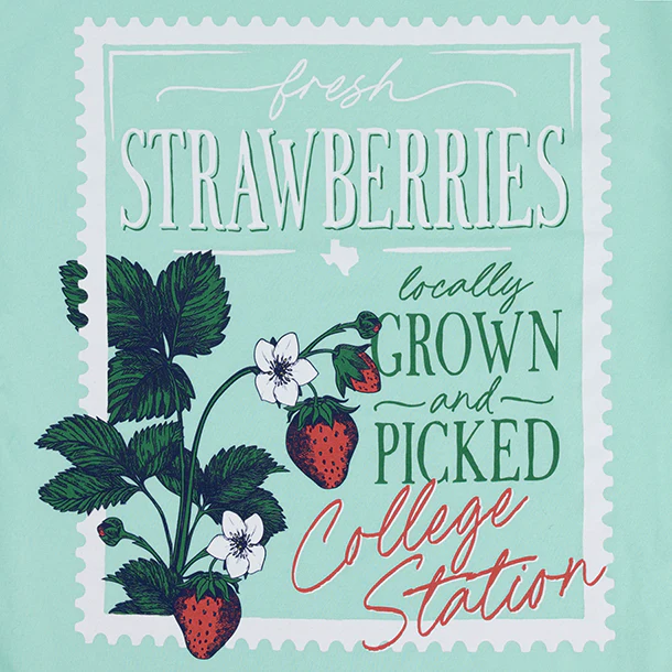 Texas Aggies Fresh Grown Strawberries Hanes T-Shirt - Green - Image 3
