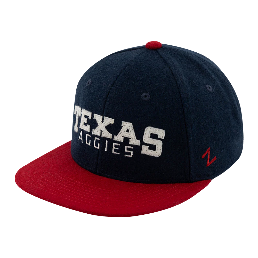 Texas Aggies Zephyr 6 Panel Flat Bill Fitted Cap - Navy & Red