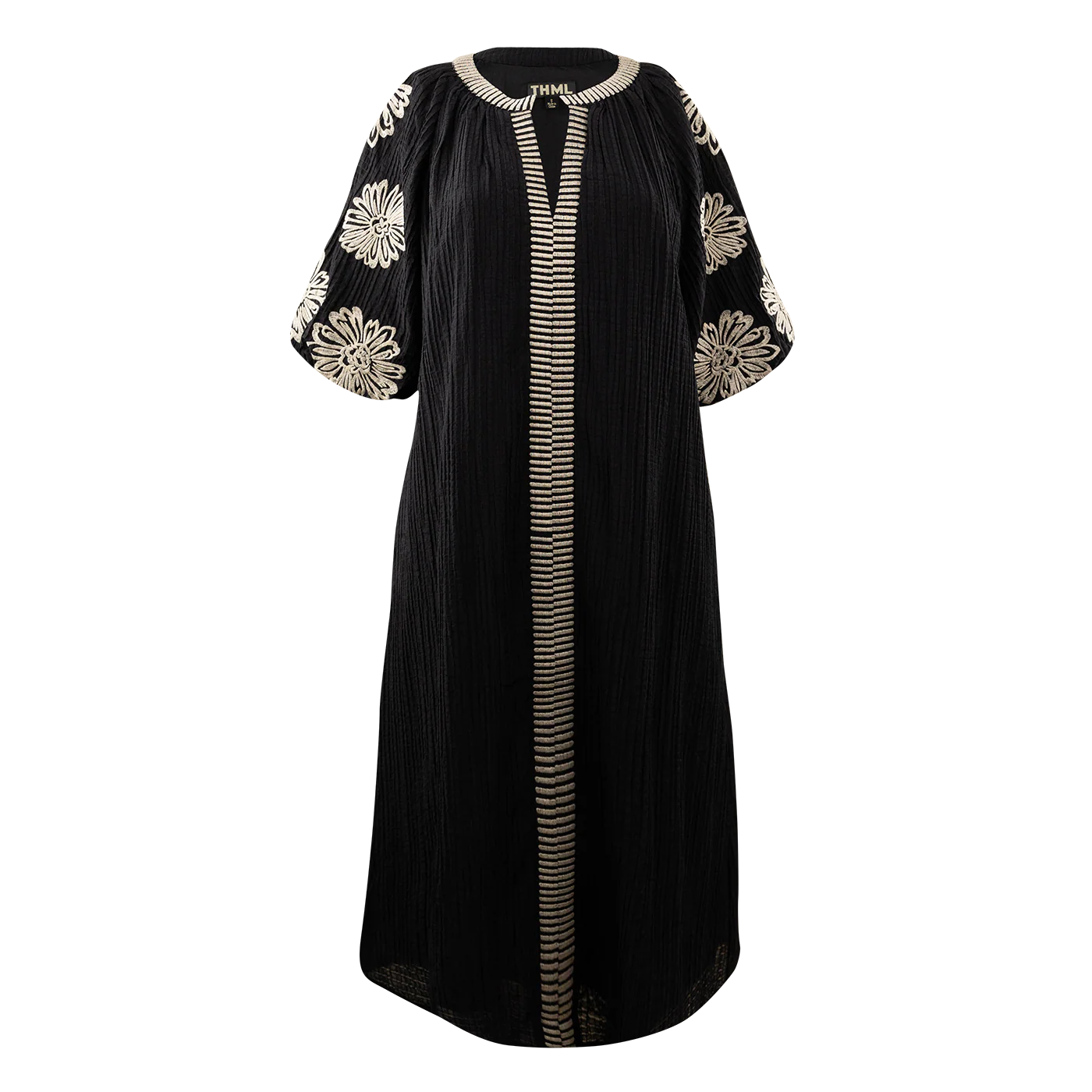 THML Clothing Embroidered Puff Sleeve Black Dress