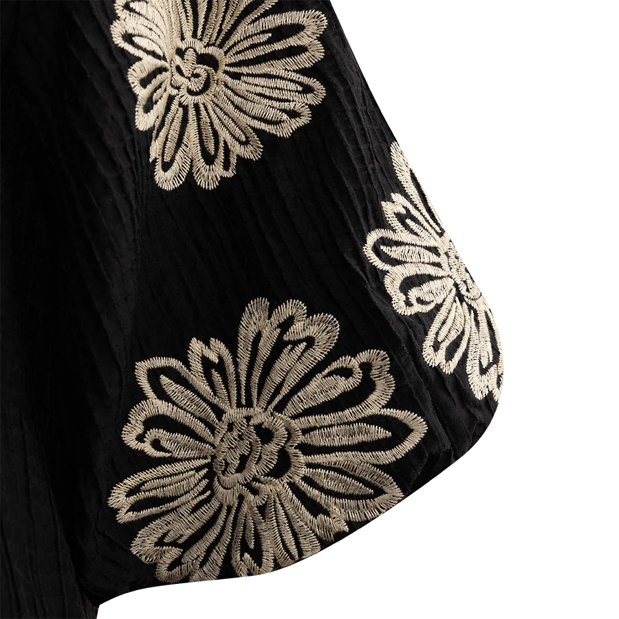 THML Clothing Embroidered Puff Sleeve Black Dress - Image 4