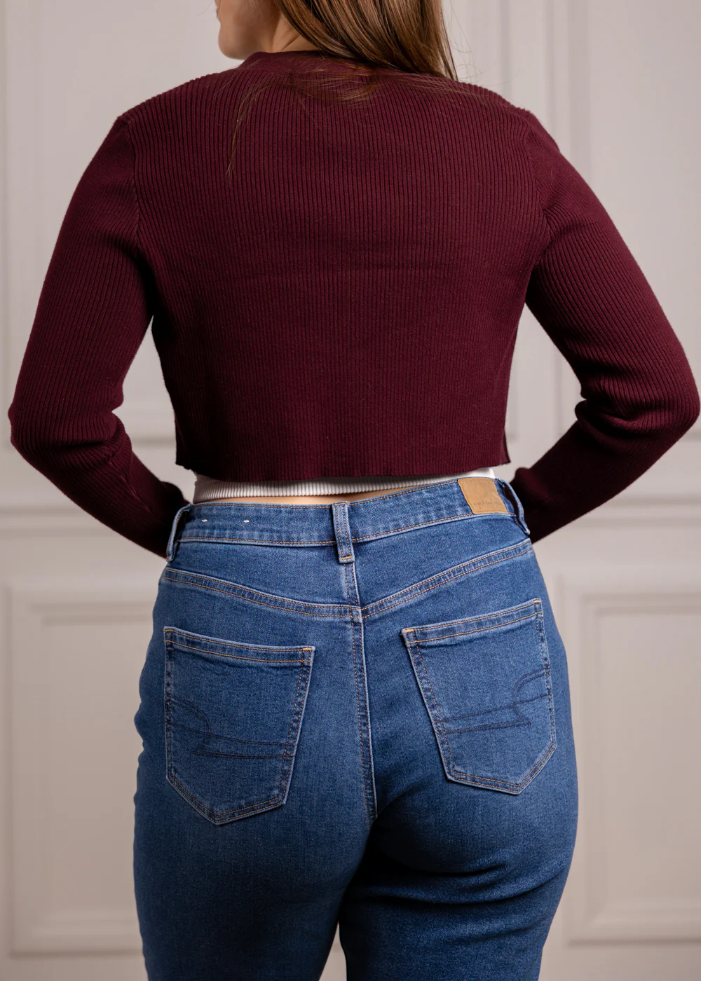 Maroon Tito Button Knit Cropped Cardigan - Image 3