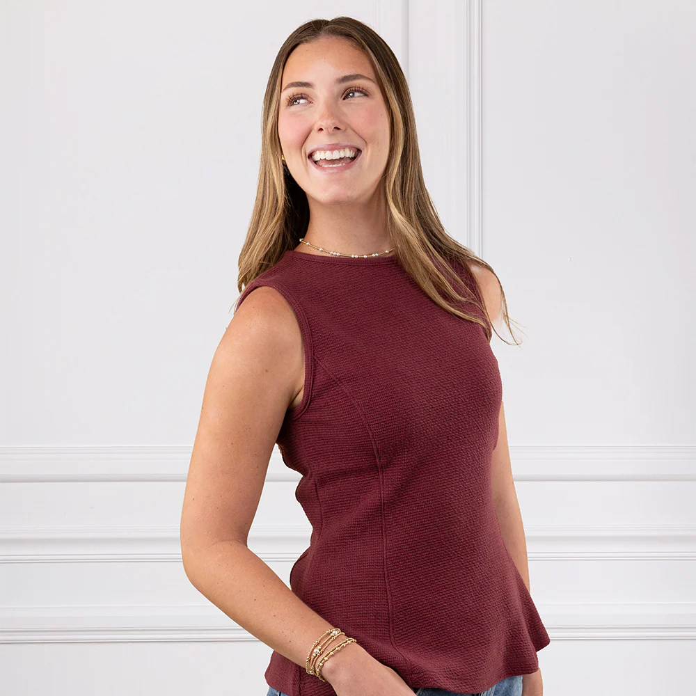 Tres Bien Peplum Women's Top - Maroon - Image 2