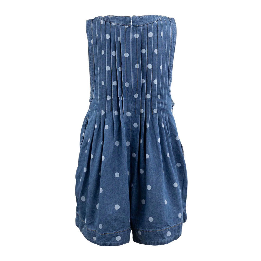 Veveret V Neck Sleevess Polka Dot Romper - Denim - Image 3