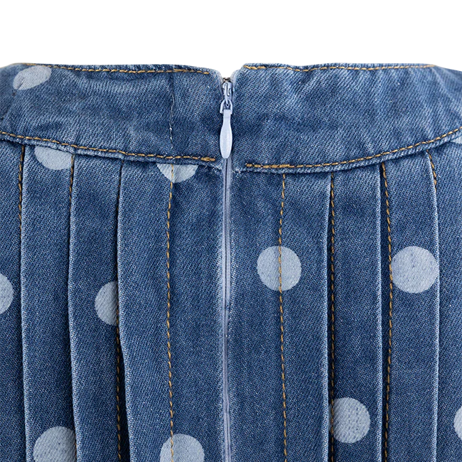 Veveret V Neck Sleevess Polka Dot Romper - Denim - Image 5