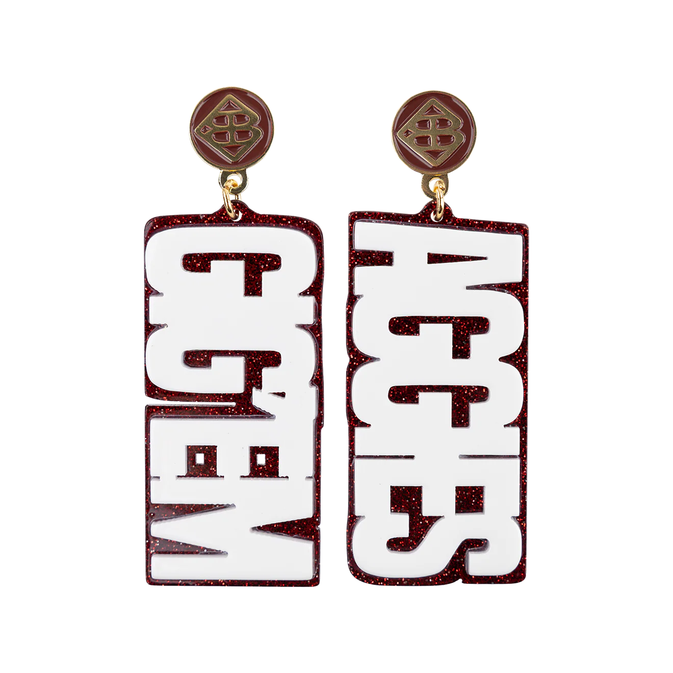 White & Maroon Glitter Gig 'Em Aggies Earrings