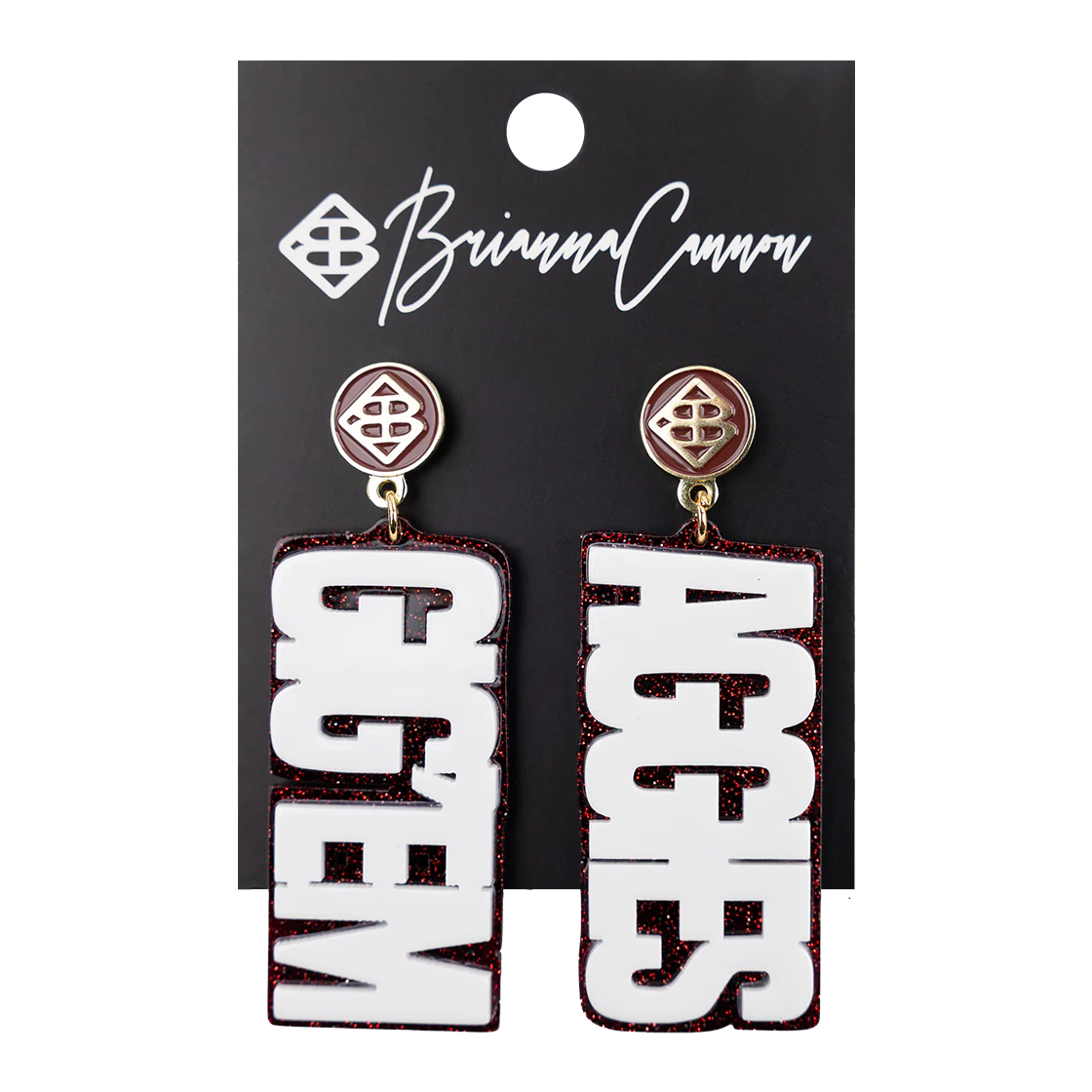 White & Maroon Glitter Gig 'Em Aggies Earrings - Image 2