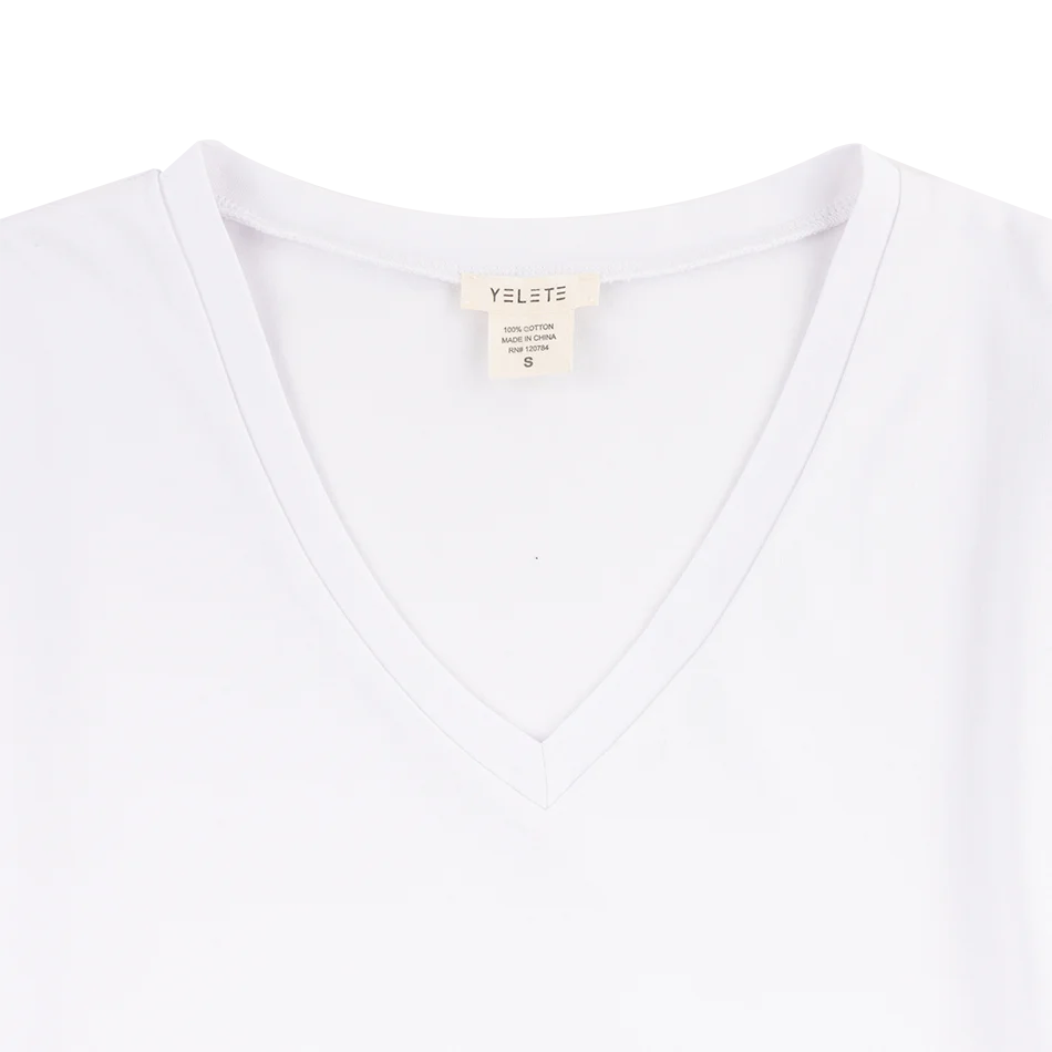 White V-Neck Cotton T-Shirt - Image 2